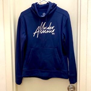 Under Armour Navy Blue Fleece Pullover Hoodie in Women’s Size Small White Logo